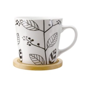 KUBEK BLACK PRINT Z DREWNIANĄ PODSTAWKĄ